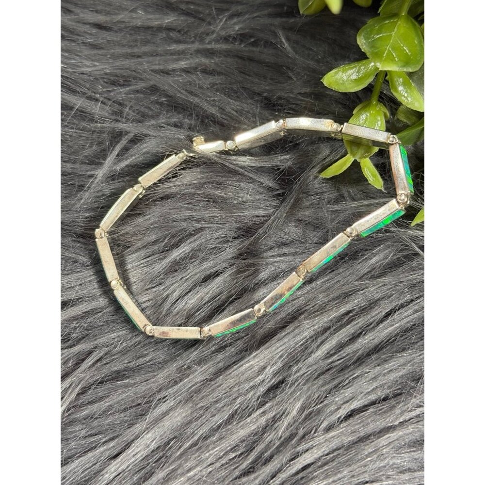 Sterling Silver 925 Synthetic Opal Bracelet - Picture 8 of 11